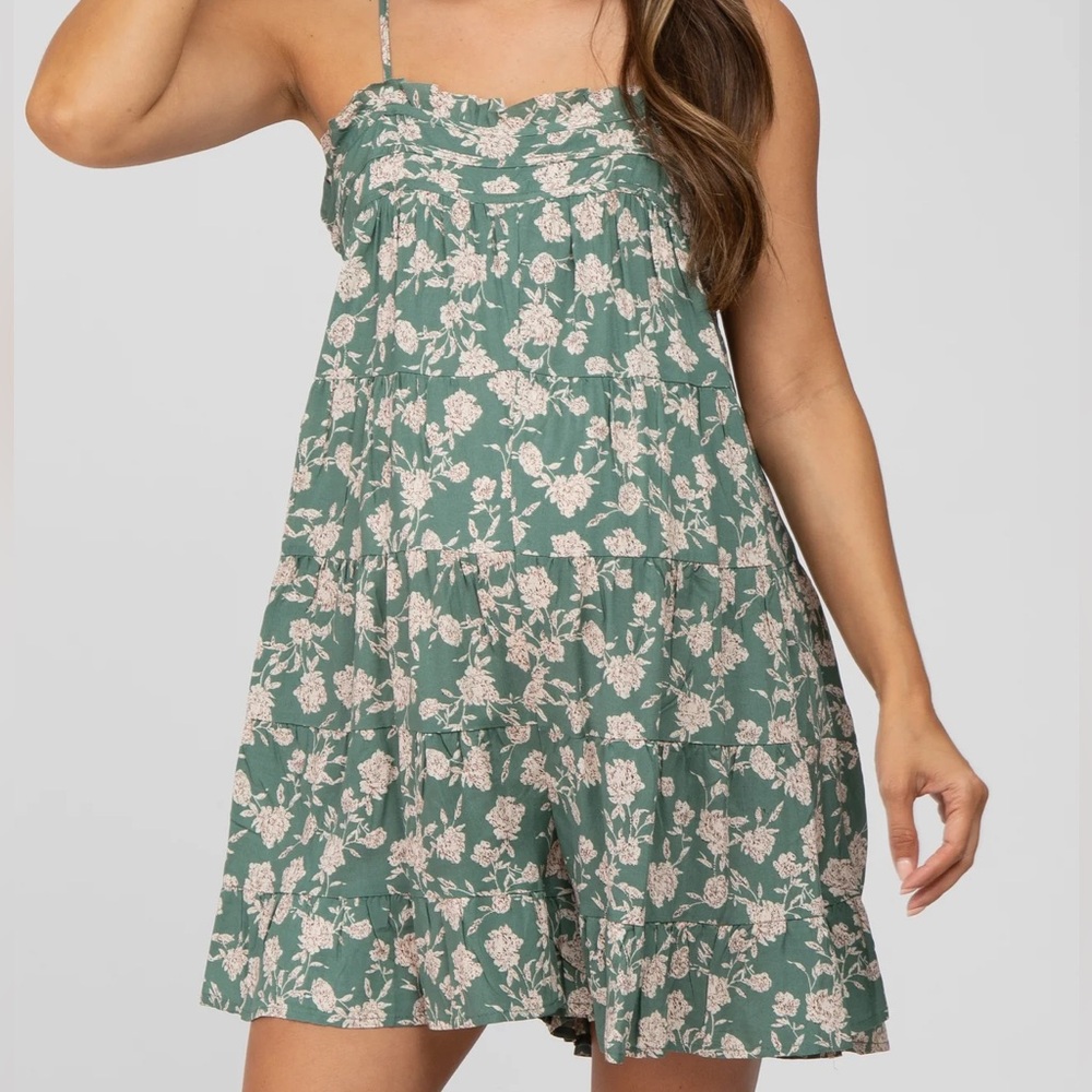 Sage Floral Tiered Maternity Romper